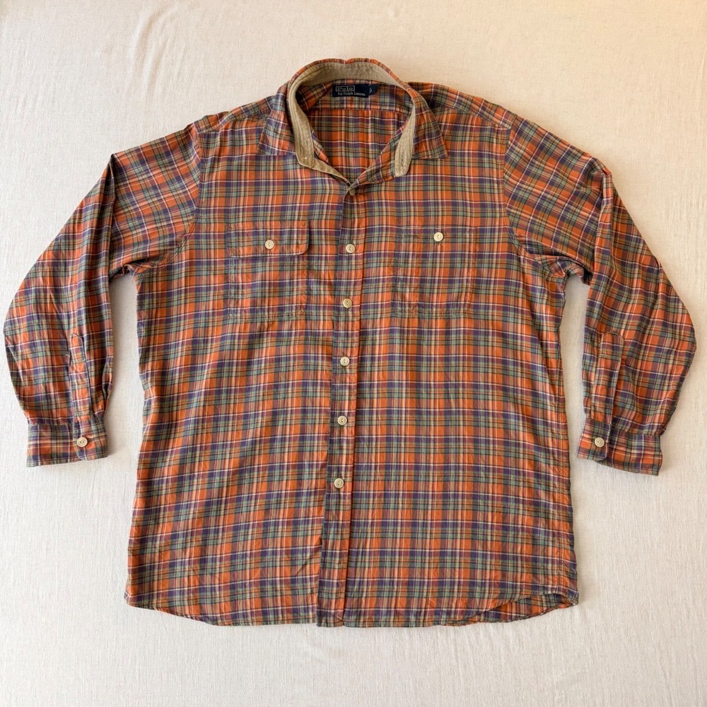 Vintage Polo Ralph Lauren Polo Country Plaid Field Shirt XL Corduroy Collar